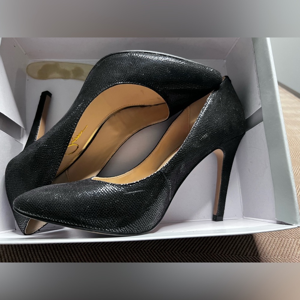 Jessica Simpson Black leather high heels.